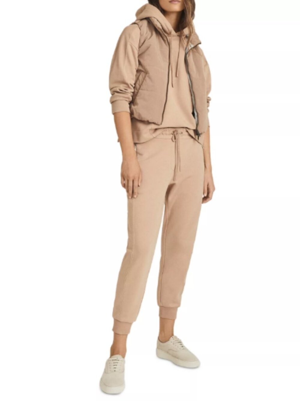 REISS Salma Zipper Detail Tan Jogger Pants S